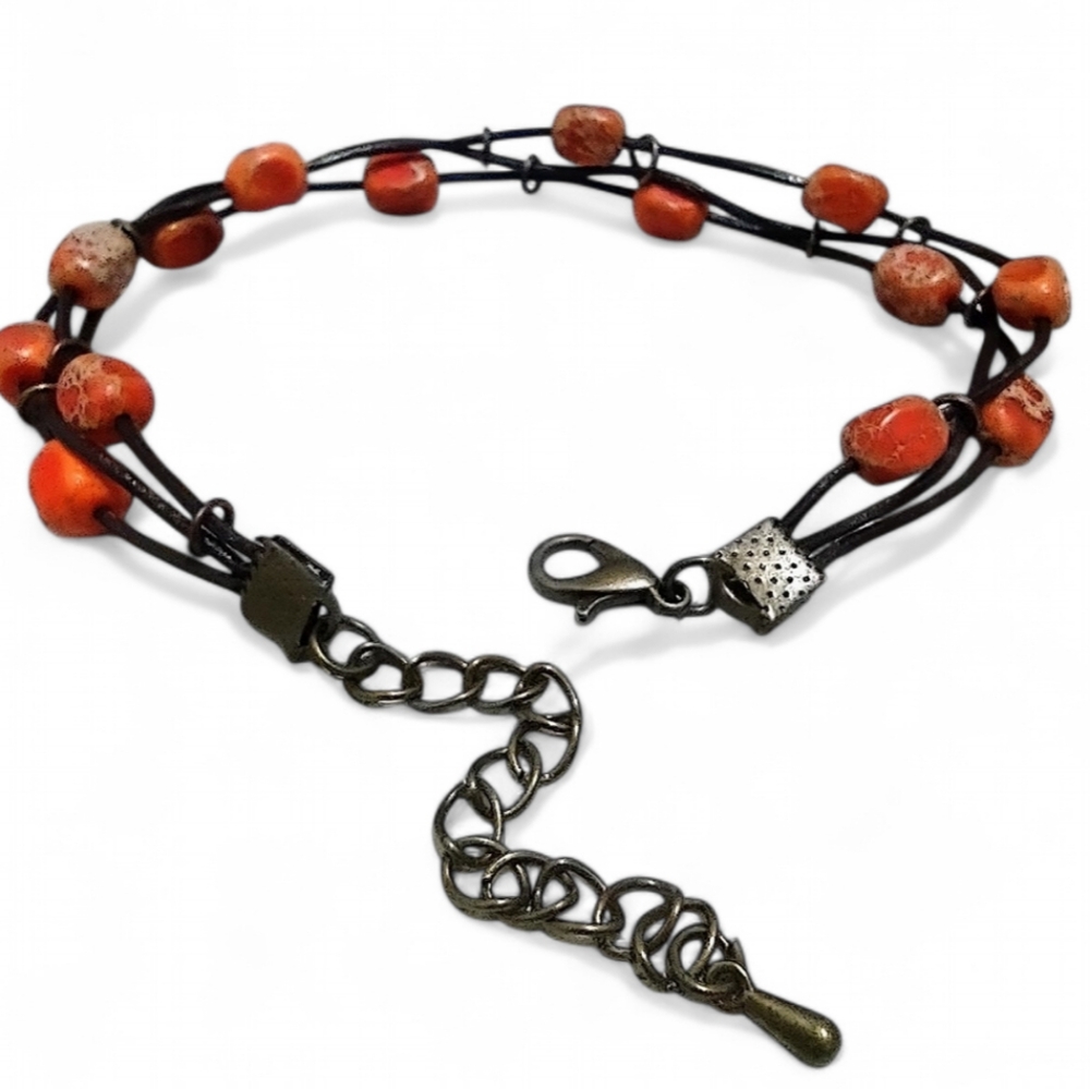 Leather Bracelet for Women with Interlocking Pattern
